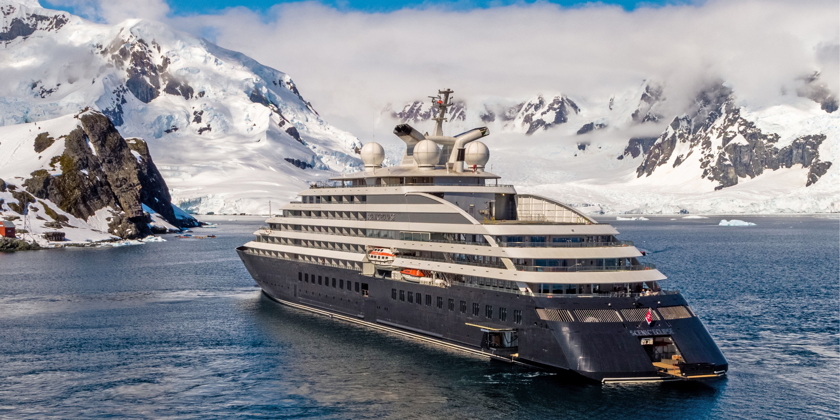 Ultra-Luxury Discovery Yacht sailing in the waters of Antarctica