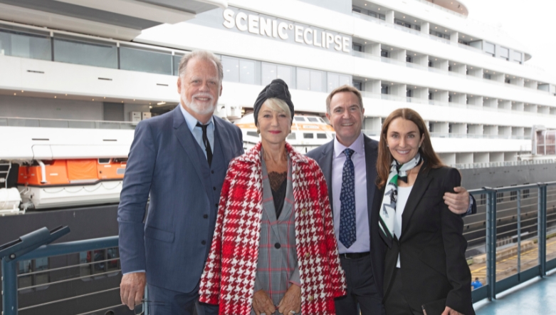Helen Mirren at the Christening of Scenic Eclipse with the owner