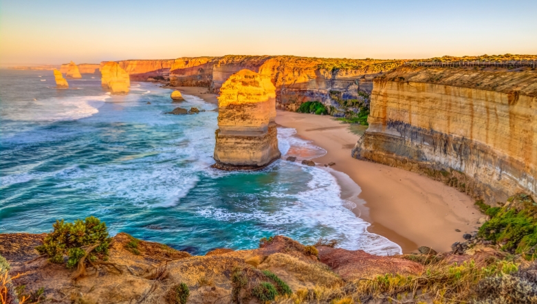 Panoramic view of the twelve apostles on the Great Ocean Road in Australia